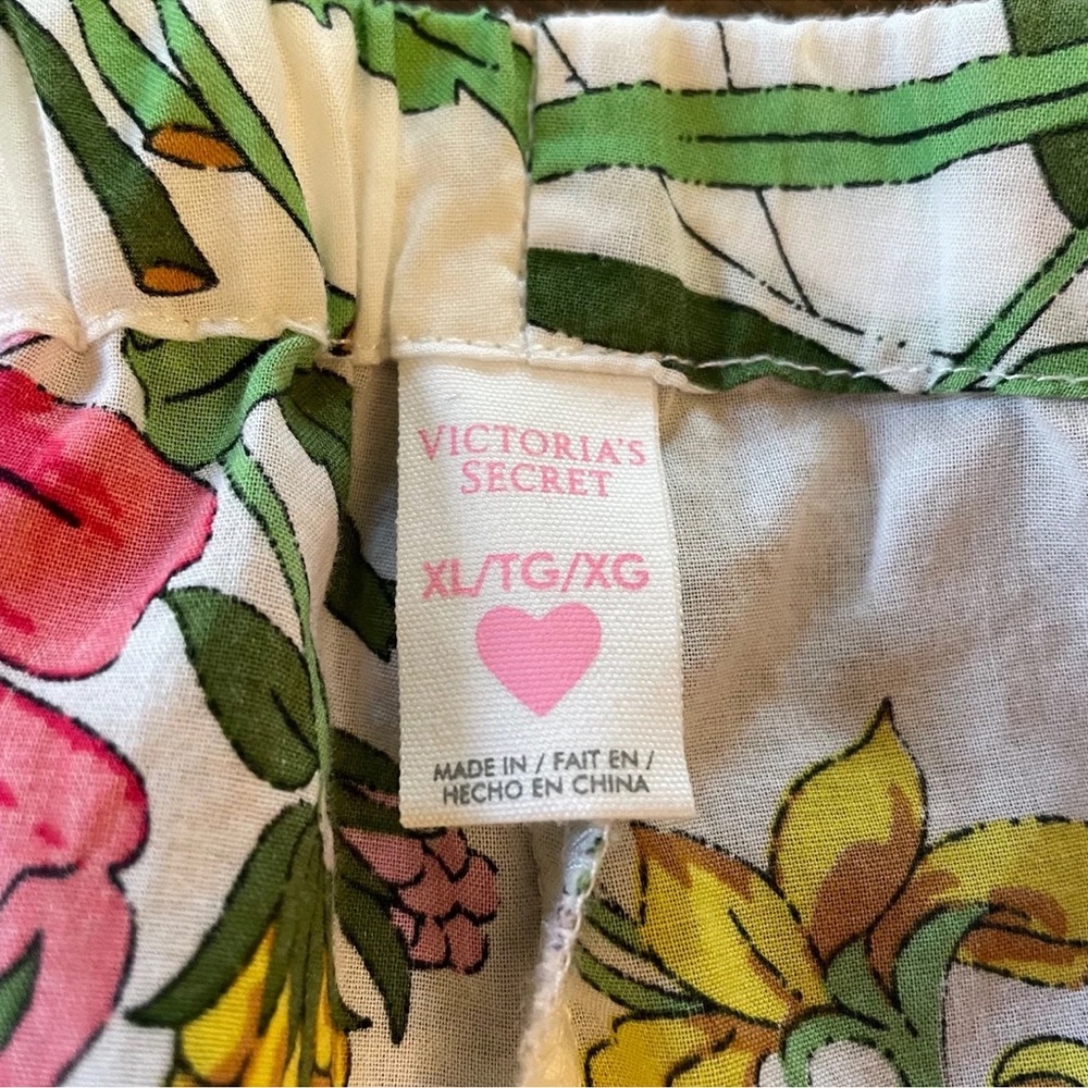 Victorias Secret Pajama Set XL Floral Botanical 100% Cotton Top Pants Drawstring - Picture 7 of 15